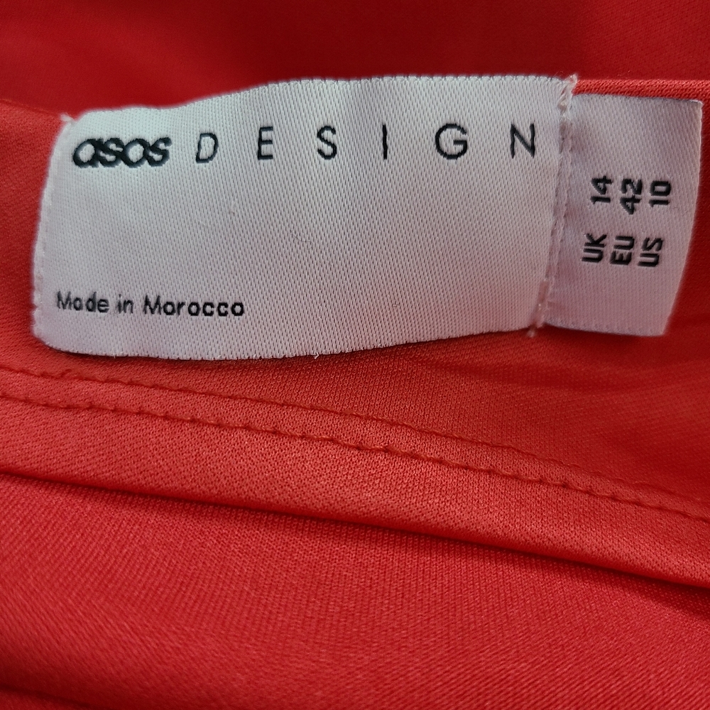 ASOS DESIGN Size 10 Red Orange Dramatic Ruffled Sleeves Open Back Midi Dress NWT - Picture 7 of 11
